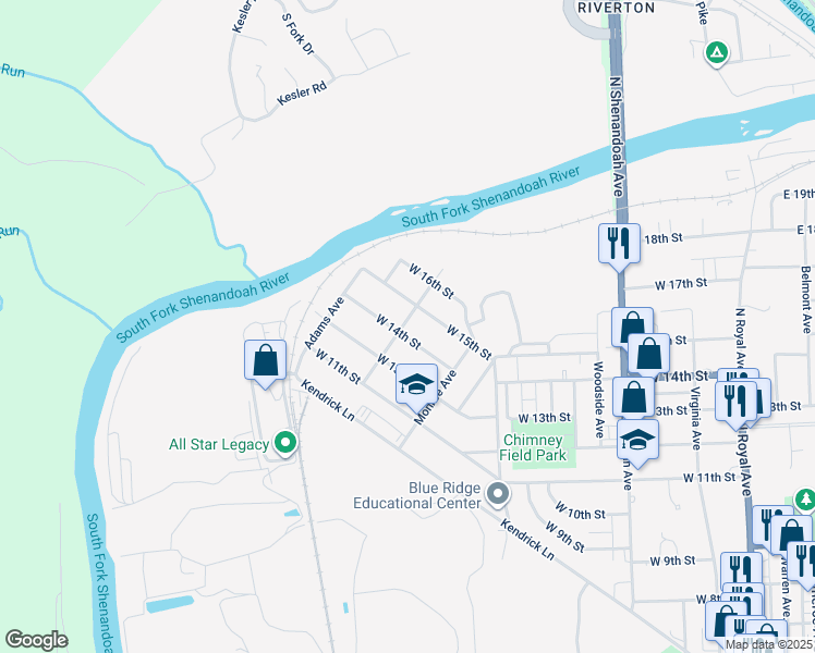 map of restaurants, bars, coffee shops, grocery stores, and more near 753 West 14th Street in Front Royal