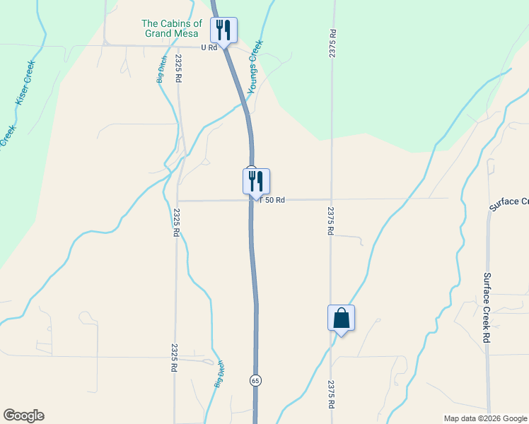 map of restaurants, bars, coffee shops, grocery stores, and more near 19454 Colorado 65 in Cedaredge