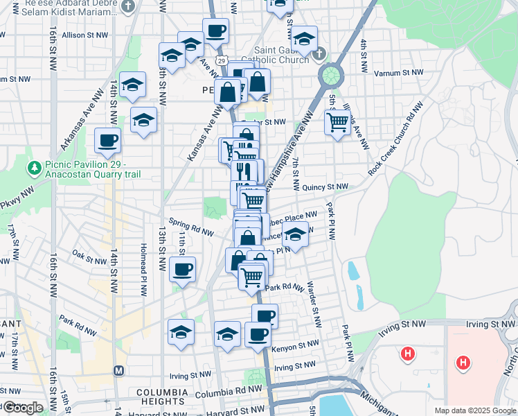 map of restaurants, bars, coffee shops, grocery stores, and more near 3709 New Hampshire Avenue Northwest in Washington
