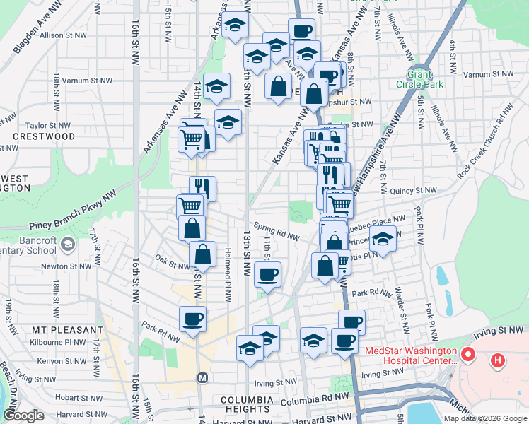 map of restaurants, bars, coffee shops, grocery stores, and more near 101 Independence Avenue Southeast in Washington
