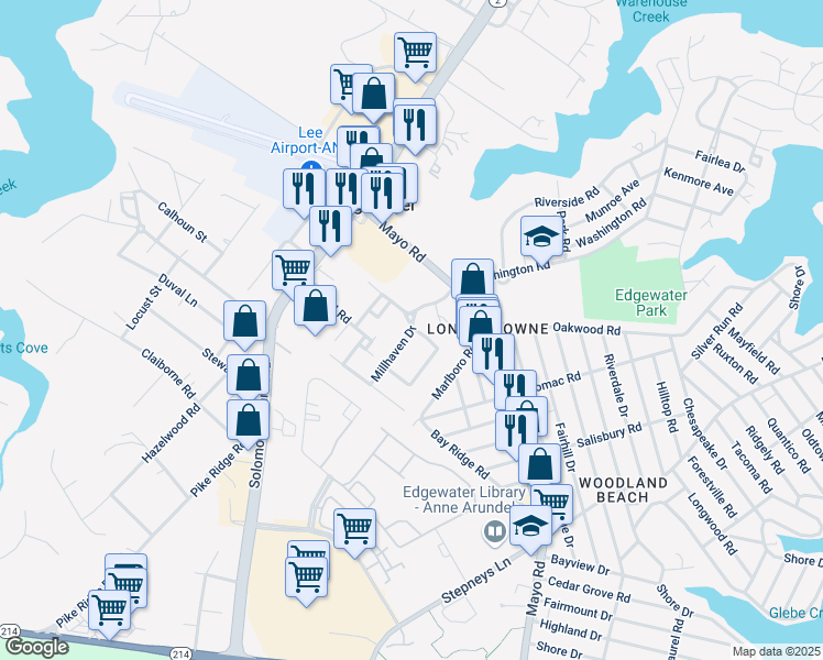 map of restaurants, bars, coffee shops, grocery stores, and more near 261 Tilden Way in Edgewater