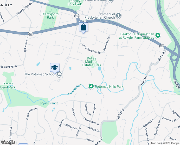 map of restaurants, bars, coffee shops, grocery stores, and more near 1331 Potomac School Road in McLean