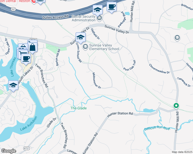map of restaurants, bars, coffee shops, grocery stores, and more near 10809 Dayflower Court in Reston