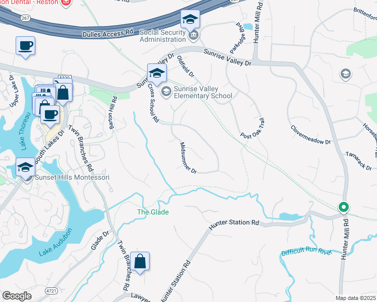map of restaurants, bars, coffee shops, grocery stores, and more near 10809 Dayflower Court in Reston