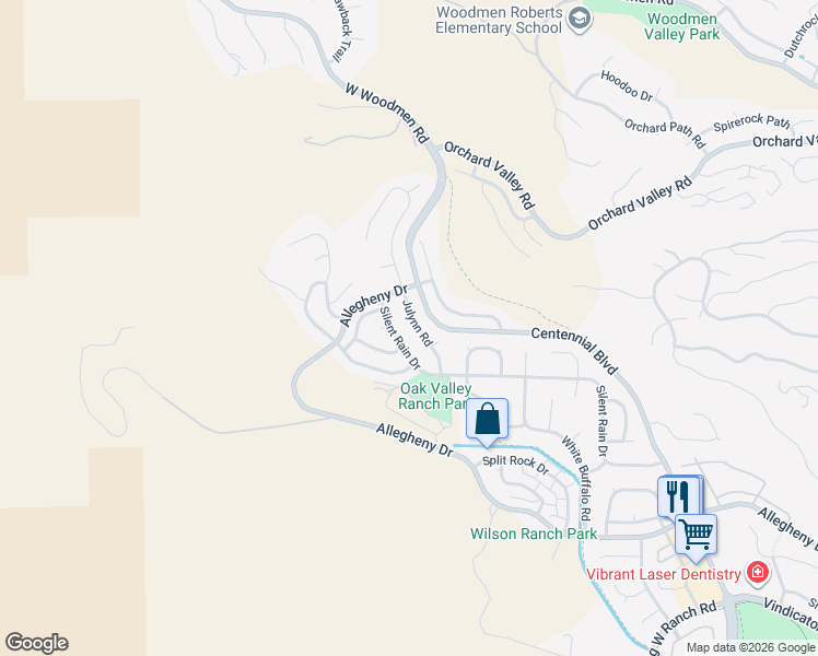 map of restaurants, bars, coffee shops, grocery stores, and more near 7305 Julynn Road in Colorado Springs