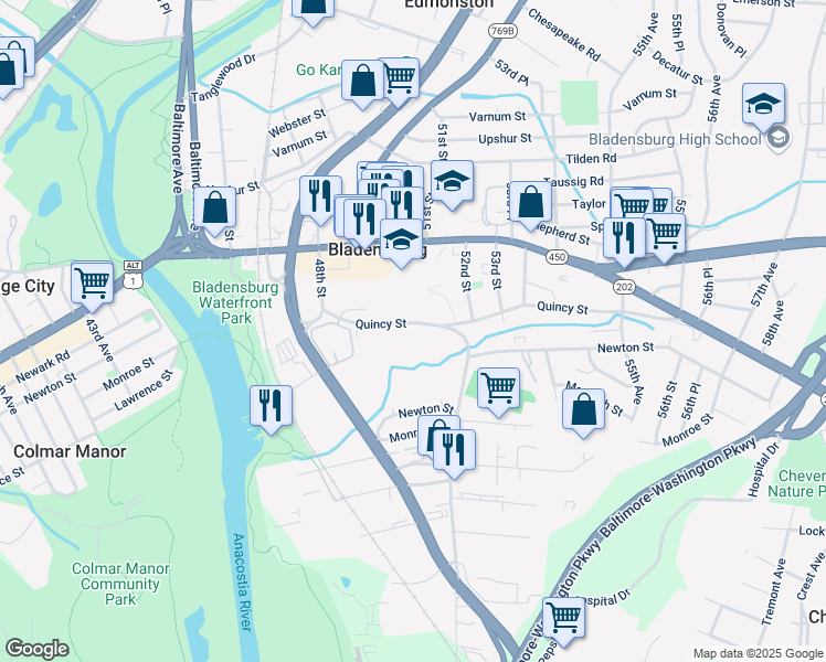 map of restaurants, bars, coffee shops, grocery stores, and more near 101 Independence Avenue Southeast in Washington