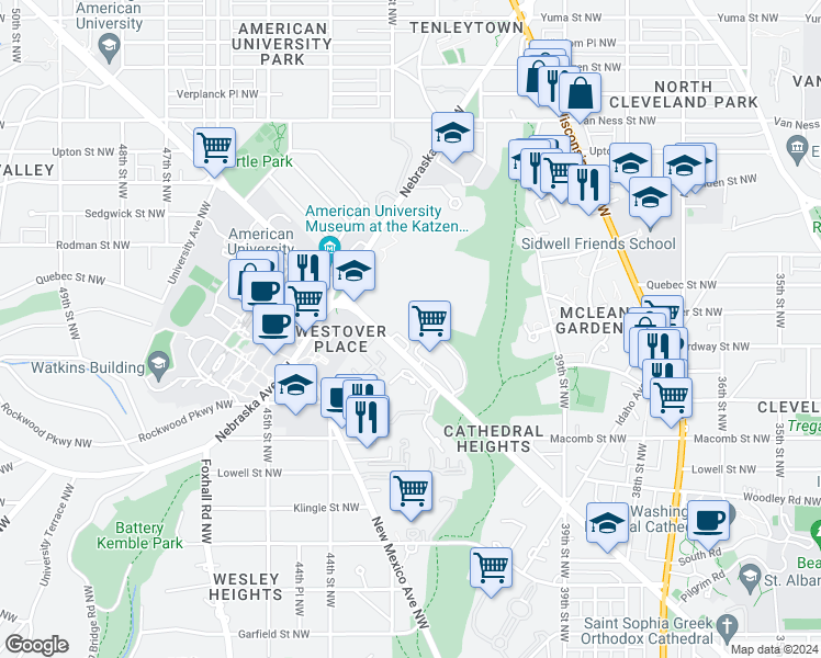map of restaurants, bars, coffee shops, grocery stores, and more near 101 Independence Avenue Southeast in Washington