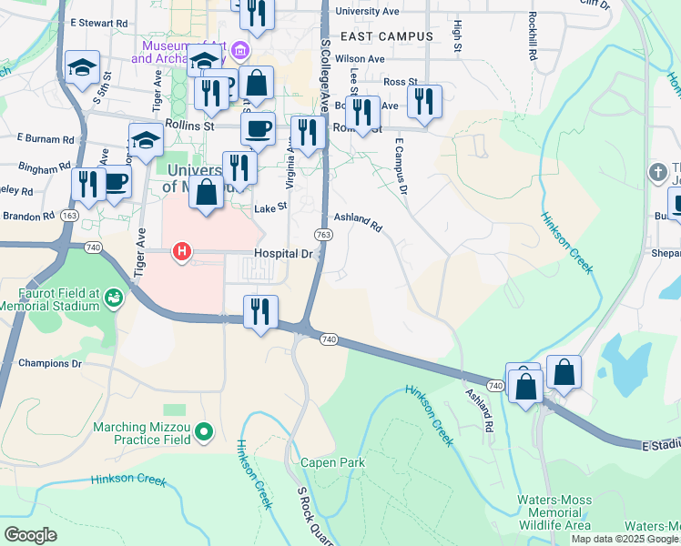 map of restaurants, bars, coffee shops, grocery stores, and more near 1035 Southpark Drive in Columbia