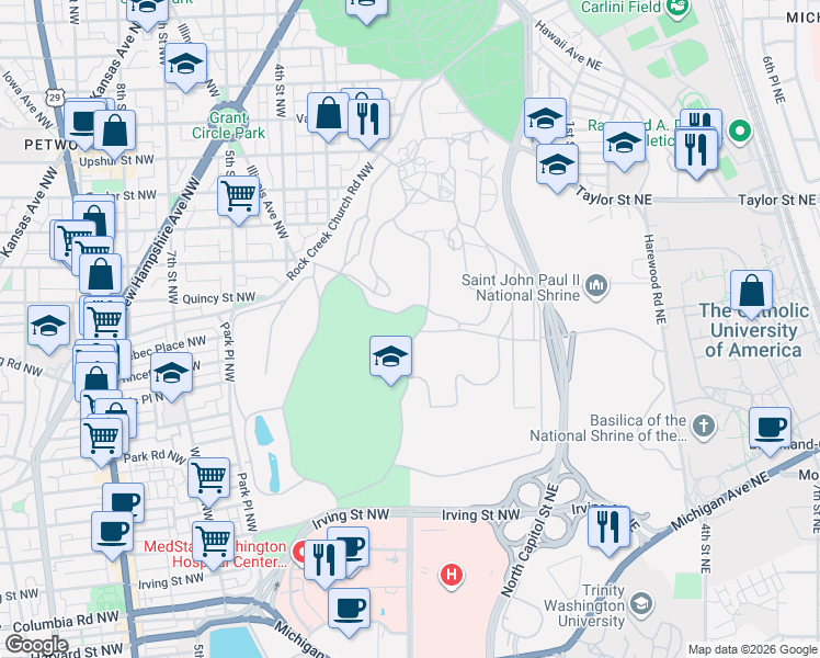 map of restaurants, bars, coffee shops, grocery stores, and more near 101 Independence Avenue Southeast in Washington