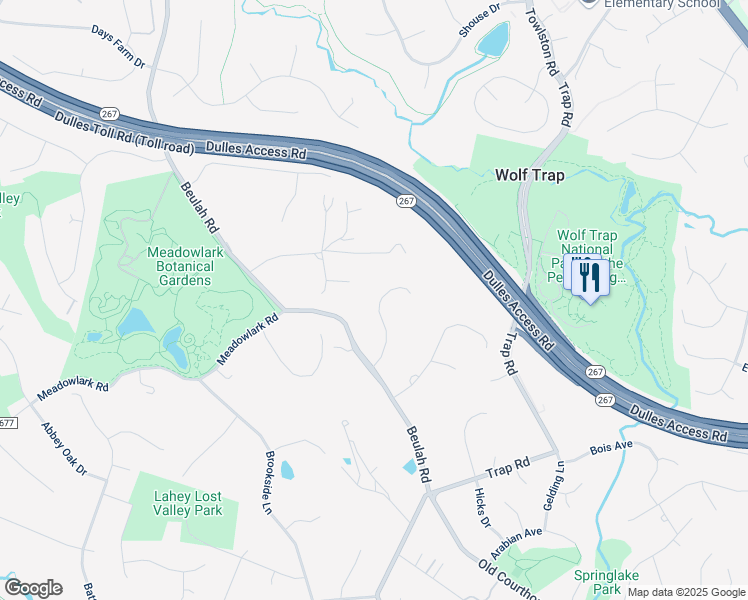 map of restaurants, bars, coffee shops, grocery stores, and more near 9480 Coral Crest Lane in Vienna