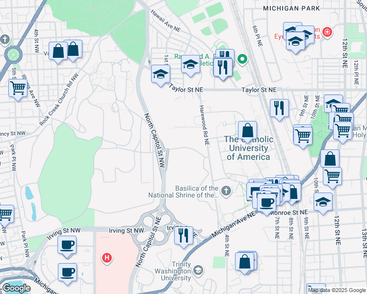 map of restaurants, bars, coffee shops, grocery stores, and more near Scale Gate Road Northeast in Washington
