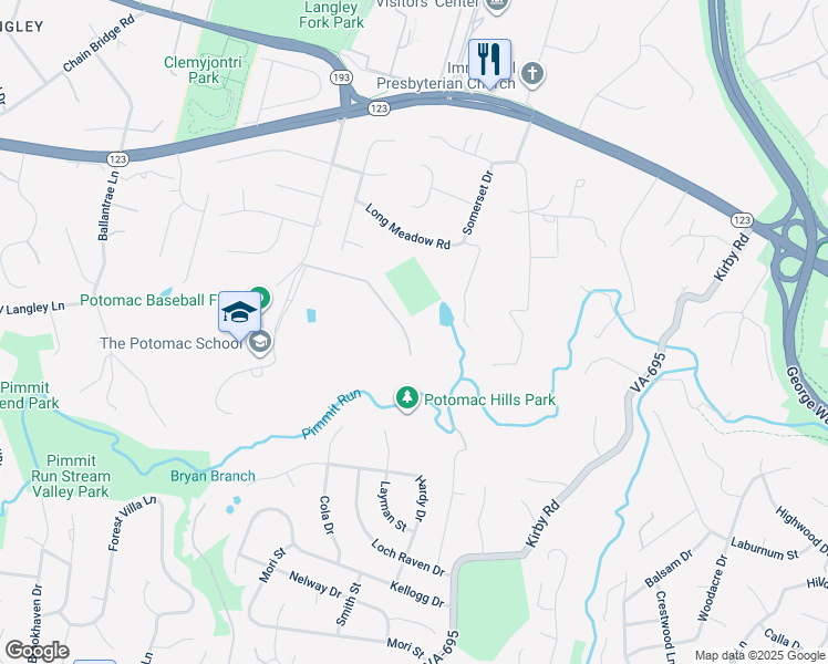 map of restaurants, bars, coffee shops, grocery stores, and more near 1334 Potomac School Road in McLean