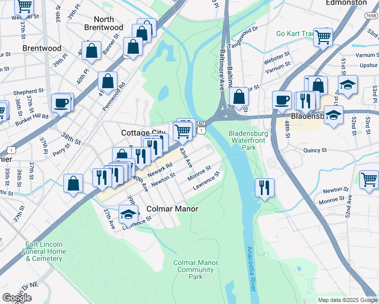 map of restaurants, bars, coffee shops, grocery stores, and more near 101 Independence Avenue Southeast in Washington