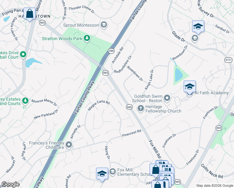 map of restaurants, bars, coffee shops, grocery stores, and more near 12612 Etruscan Drive in Herndon