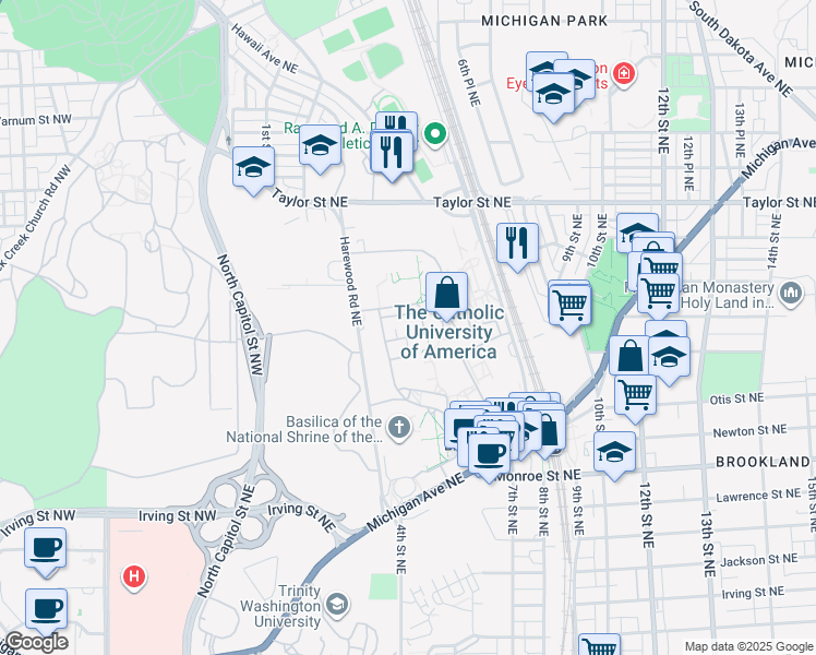 map of restaurants, bars, coffee shops, grocery stores, and more near in Washington