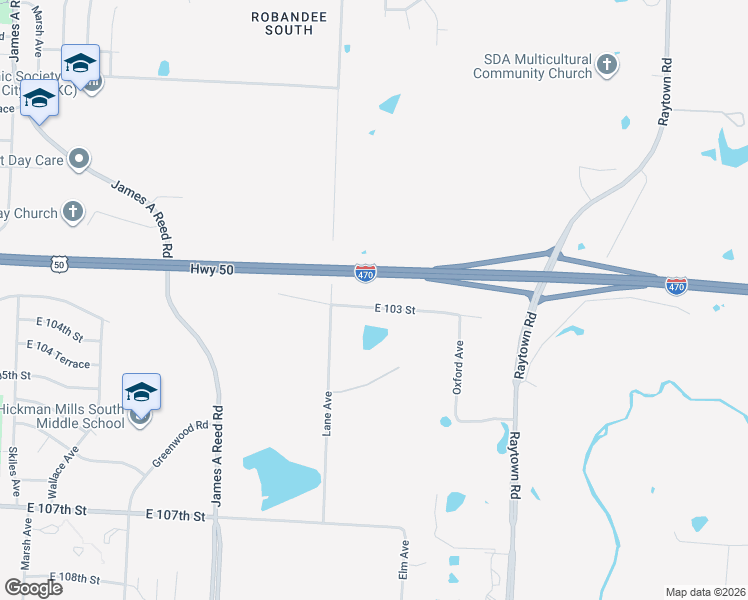 map of restaurants, bars, coffee shops, grocery stores, and more near 9018 East 103rd Street in Kansas City