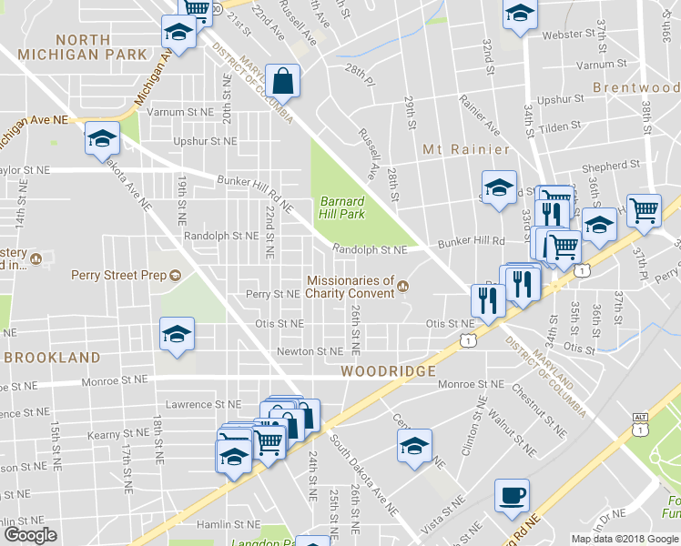 map of restaurants, bars, coffee shops, grocery stores, and more near 3823 25th Pl NE in Washington