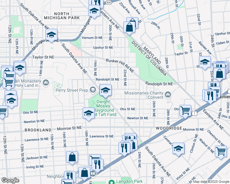 map of restaurants, bars, coffee shops, grocery stores, and more near 2011 Quincy Street Northeast in Washington, D.C.