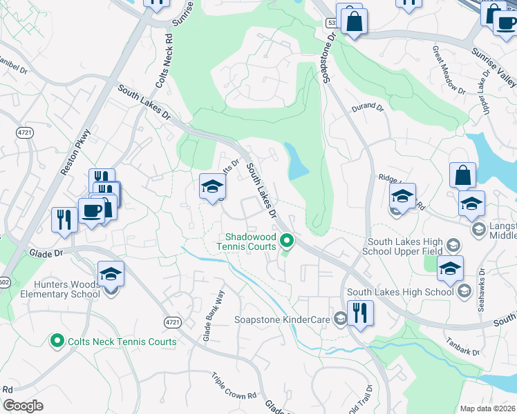 map of restaurants, bars, coffee shops, grocery stores, and more near 2269 Coppersmith Square in Reston