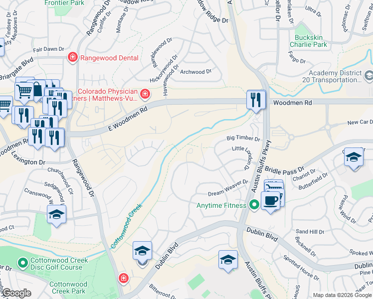 map of restaurants, bars, coffee shops, grocery stores, and more near 6847 Adamo Court in Colorado Springs