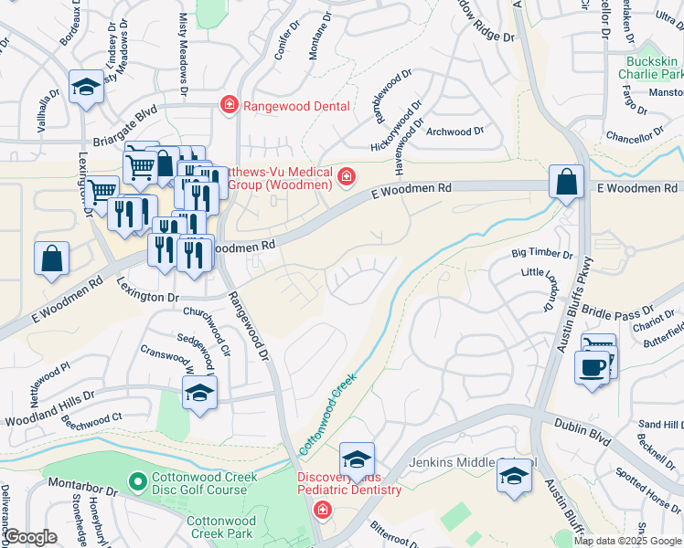 map of restaurants, bars, coffee shops, grocery stores, and more near 7248 Berrybrook Lane in Colorado Springs