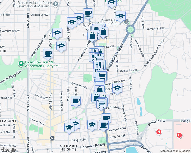 map of restaurants, bars, coffee shops, grocery stores, and more near 3731 9th Street Northwest in Washington
