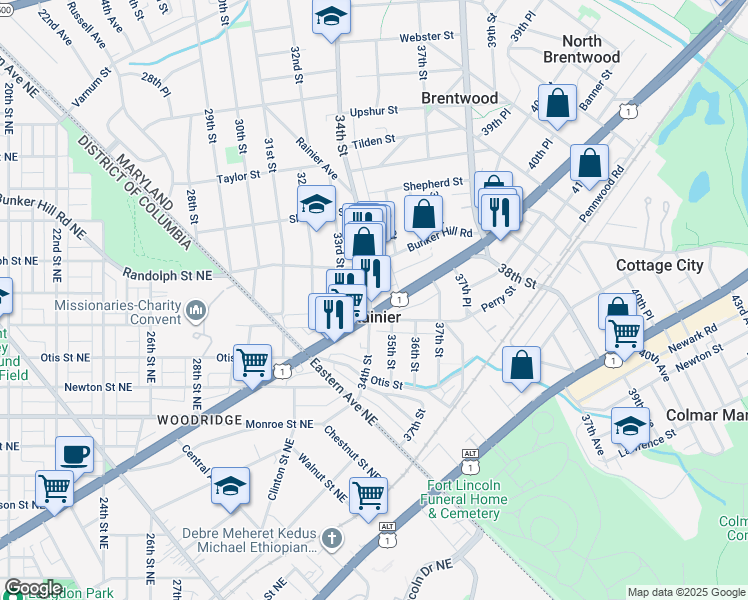 map of restaurants, bars, coffee shops, grocery stores, and more near 101 Independence Avenue Southeast in Washington