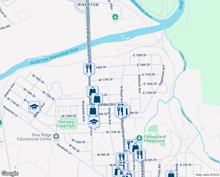 map of restaurants, bars, coffee shops, grocery stores, and more near 1505 Virginia Avenue in Front Royal