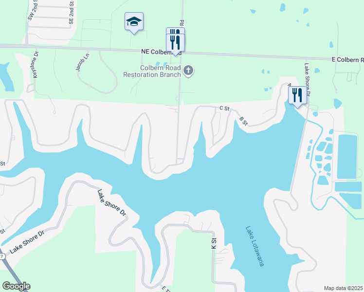 map of restaurants, bars, coffee shops, grocery stores, and more near 69C G Street in Lake Lotawana