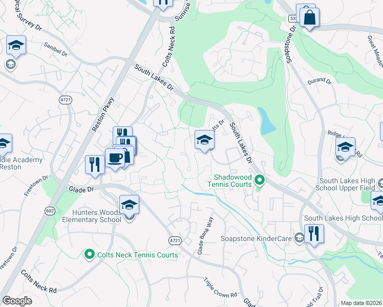 map of restaurants, bars, coffee shops, grocery stores, and more near 11925 Barrel Cooper Court in Reston