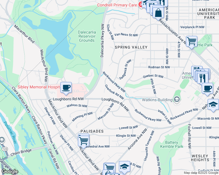 map of restaurants, bars, coffee shops, grocery stores, and more near 5051 Overlook Road Northwest in Washington