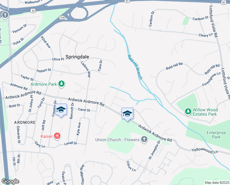map of restaurants, bars, coffee shops, grocery stores, and more near 3402 Heidi Lane in Springdale