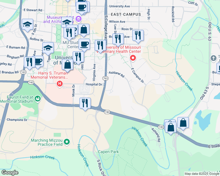map of restaurants, bars, coffee shops, grocery stores, and more near 1035 Southpark Drive in Columbia
