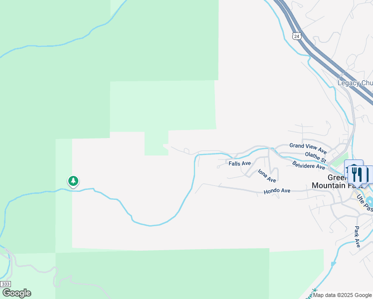 map of restaurants, bars, coffee shops, grocery stores, and more near 11414 Belvidere Avenue in Green Mountain Falls