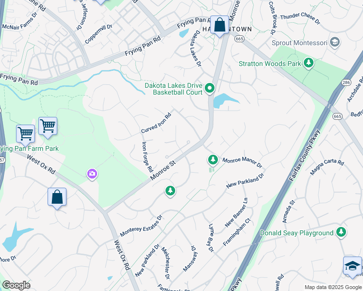 map of restaurants, bars, coffee shops, grocery stores, and more near 2629 Paddock Gate Court in Herndon