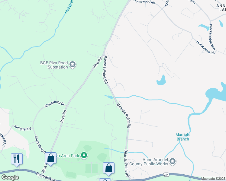 map of restaurants, bars, coffee shops, grocery stores, and more near 3135 Beards Point Road in Davidsonville