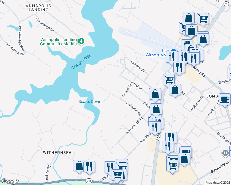 map of restaurants, bars, coffee shops, grocery stores, and more near 122 Claiborne Road in Edgewater