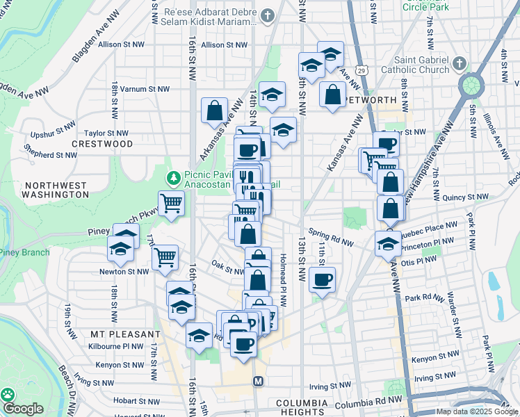 map of restaurants, bars, coffee shops, grocery stores, and more near 101 Independence Avenue Southeast in Washington
