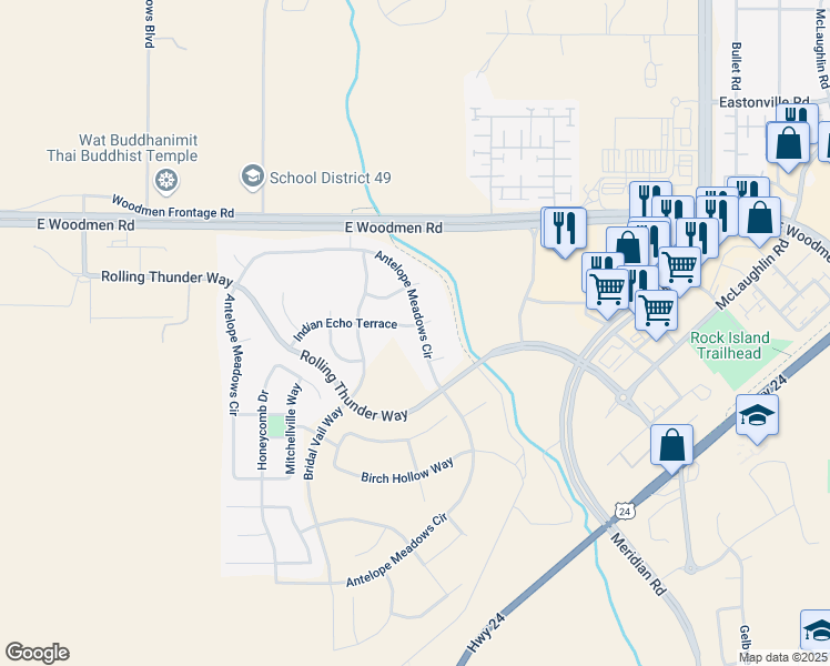 map of restaurants, bars, coffee shops, grocery stores, and more near 11187 Indian Echo Terrace in Peyton