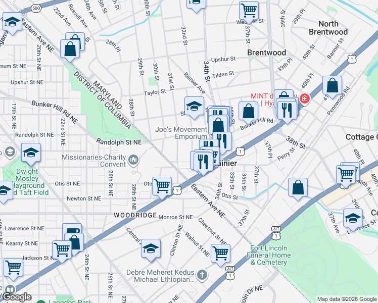 map of restaurants, bars, coffee shops, grocery stores, and more near 101 Independence Avenue Southeast in Washington