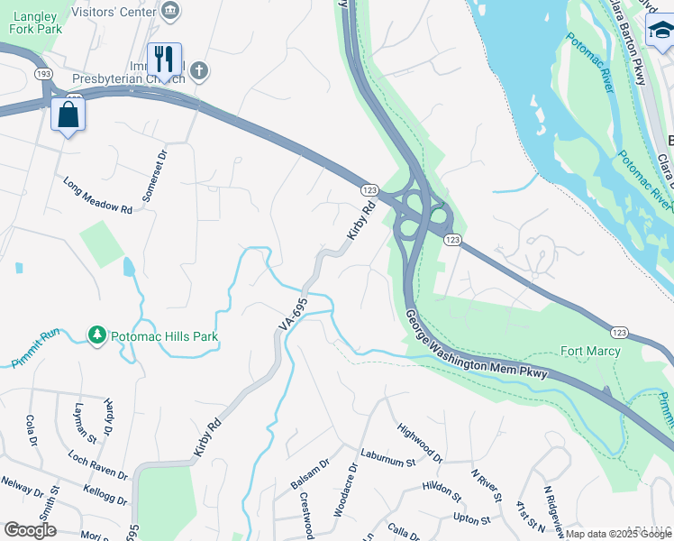 map of restaurants, bars, coffee shops, grocery stores, and more near 5934 Frazier Lane in McLean