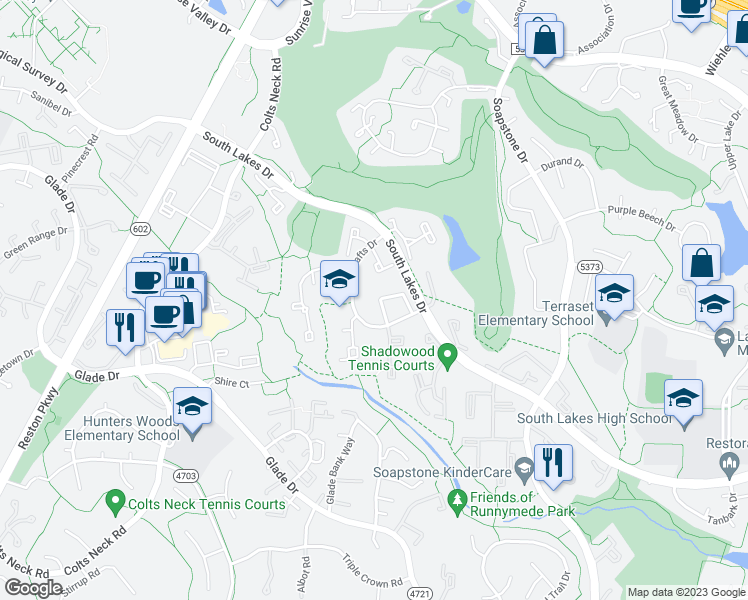 map of restaurants, bars, coffee shops, grocery stores, and more near 2226 Coppersmith Square in Reston