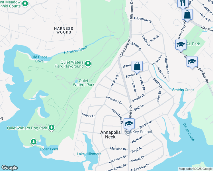 map of restaurants, bars, coffee shops, grocery stores, and more near 114 Gardner Drive in Annapolis
