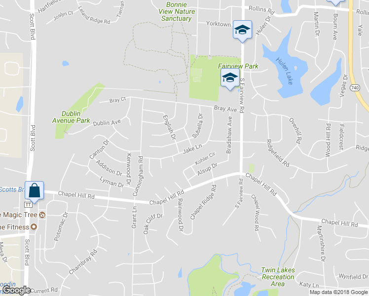 map of restaurants, bars, coffee shops, grocery stores, and more near 1405 Jake Lane in Columbia