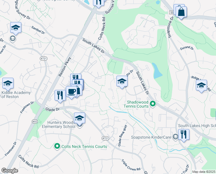 map of restaurants, bars, coffee shops, grocery stores, and more near 11922 Barrel Cooper Court in Reston