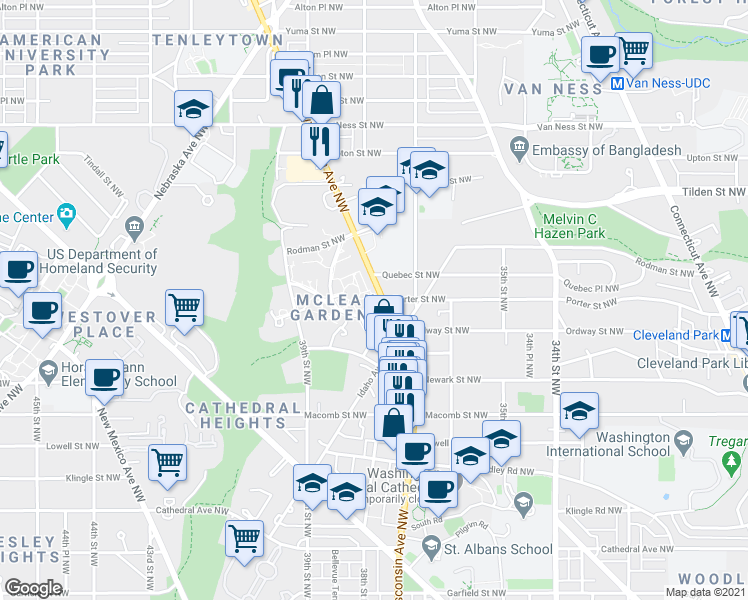 map of restaurants, bars, coffee shops, grocery stores, and more near 101 Independence Avenue Southeast in Washington