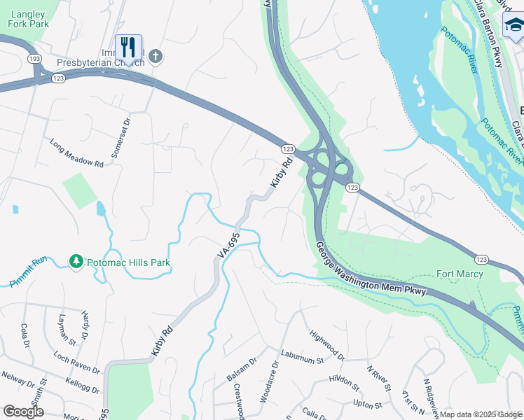 map of restaurants, bars, coffee shops, grocery stores, and more near 5934 Frazier Lane in McLean