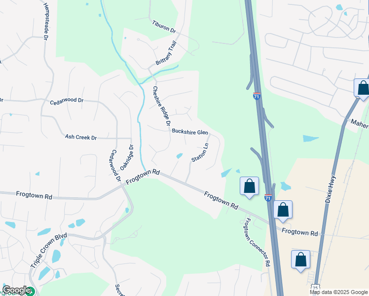 map of restaurants, bars, coffee shops, grocery stores, and more near 677 Buckshire Glen in Florence