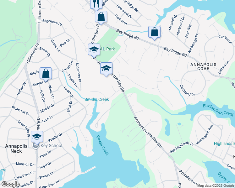 map of restaurants, bars, coffee shops, grocery stores, and more near 981 Headwater Road in Annapolis