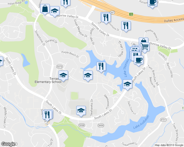 map of restaurants, bars, coffee shops, grocery stores, and more near 2027 Swans Neck Way in Reston